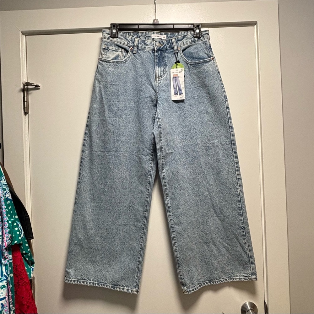 NWT SONG Denim Light Wash Skater Boy Wide Leg Y2K Jeans 7 / 28 100%Cotton